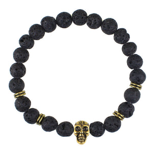 Men's Handmade Lava Stone Skull Bracelet