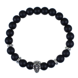 Men's Handmade Lava Stone Skull Bracelet